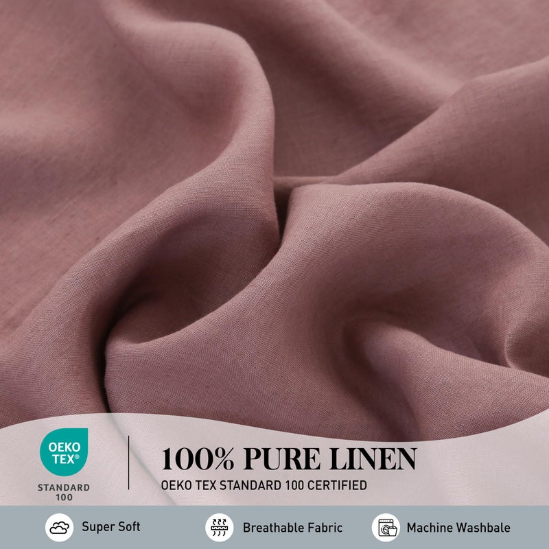 Simple&Opulence 100% Pure Linen Sheet Set King Size, Natural French Flax Solid Color 4 Pcs Washed Breathable, Farmhouse Bedding (1 Flat Sheet,1 Fitted Sheet,2 Pillowcases)-Embroidery Purple - Image 3